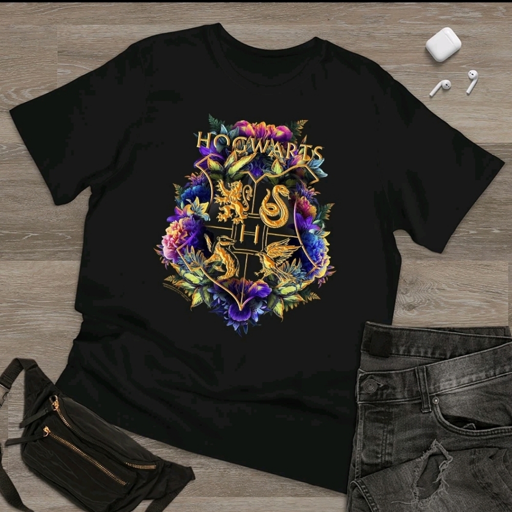 Harry Potter Hogwarts Graphic Tee Vintage Y2K Wizarding Fandom Shirt Unisex New